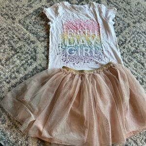 Birthday Girl Tee and Gold Tulle Skirt